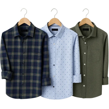 Combo Pack of 3 Men’s Formal Shirts – Stylish & Versatile Collection (Half & Full Sleeves, With/Without Pockets) (FS-43)