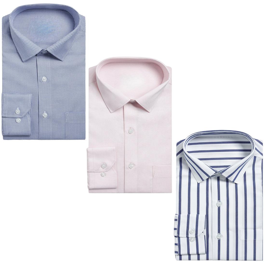 Office Essentials: 3-Pack Premium Cotton Formal Shirts – Tailored Fit, Full Sleeves & Pockets ( FS-163)