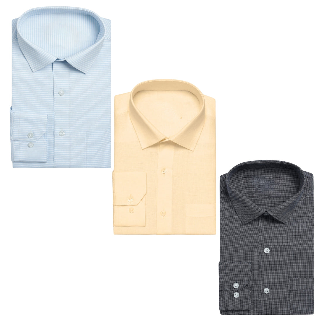Office Essentials: 3-Pack Premium Cotton Formal Shirts – Tailored Fit, Full Sleeves & Pockets ( FS-164)