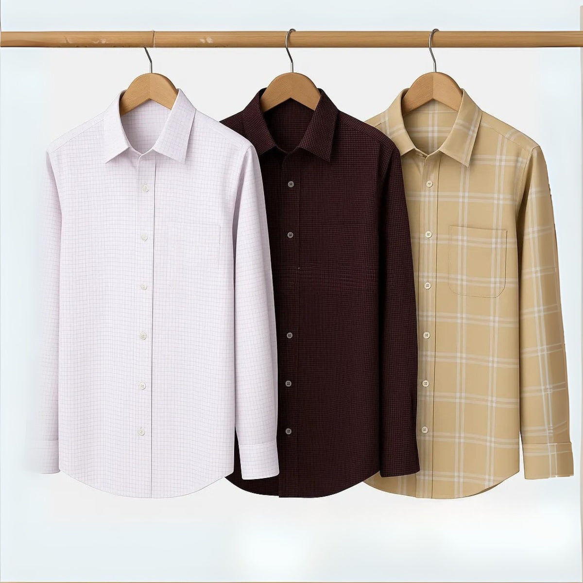 Office Essentials: 3-Pack Premium Cotton Formal Shirts – Tailored Fit, Full Sleeves & Pockets ( FS-165)
