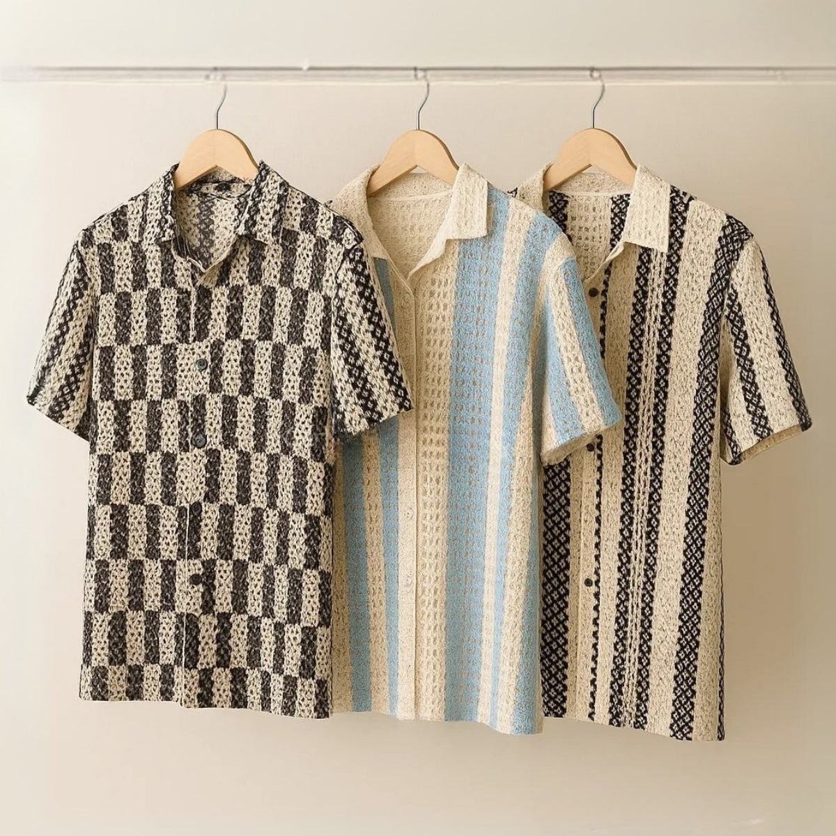 3 Pack Men's Crochet Shirts | Unique Patterns, Ultimate Comfort, Effortless Style| SC-13