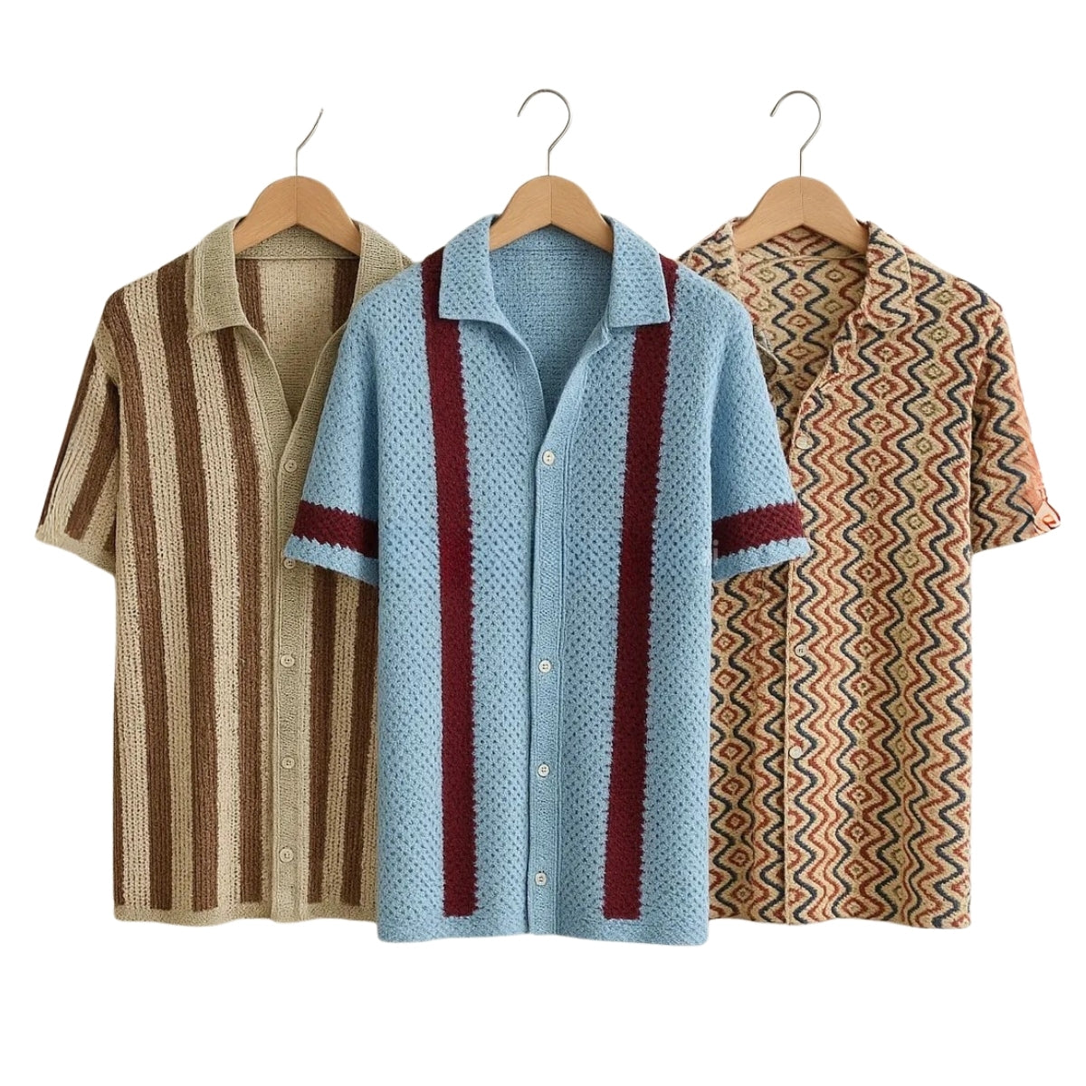 3 Pack Men's Crochet Shirts | Unique Patterns, Ultimate Comfort, Effortless Style| SC-14
