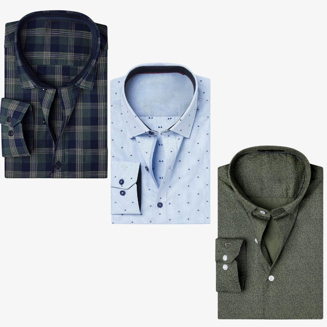 Combo Pack of 3 Men’s Formal Shirts – Stylish & Versatile Collection (Half & Full Sleeves, With/Without Pockets) (FS-43)