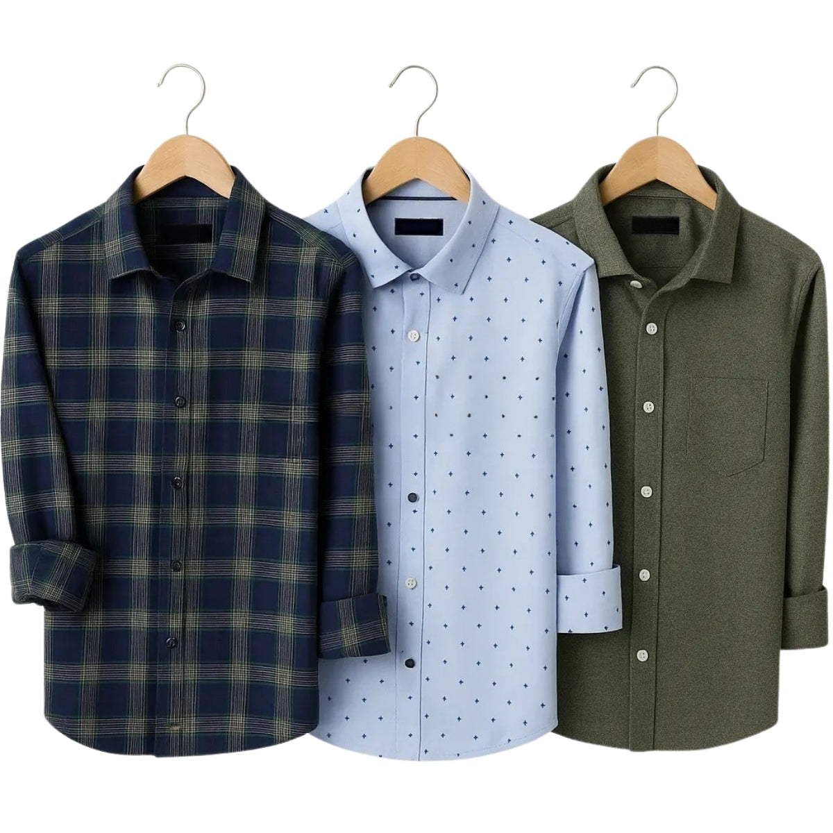 Combo Pack of 3 Men’s Formal Shirts – Stylish & Versatile Collection (Half & Full Sleeves, With/Without Pockets) (FS-43)
