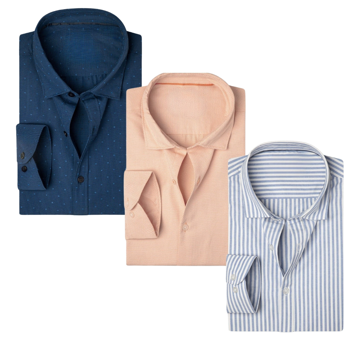 Office Essentials: 3-Pack Premium Cotton Formal Shirts – Tailored Fit, Full Sleeves & Pockets (FS-37 )