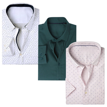 Office Essentials: 3-Pack Premium Cotton Formal Shirts – Tailored Fit, Full Sleeves & Pockets (FS-40 )