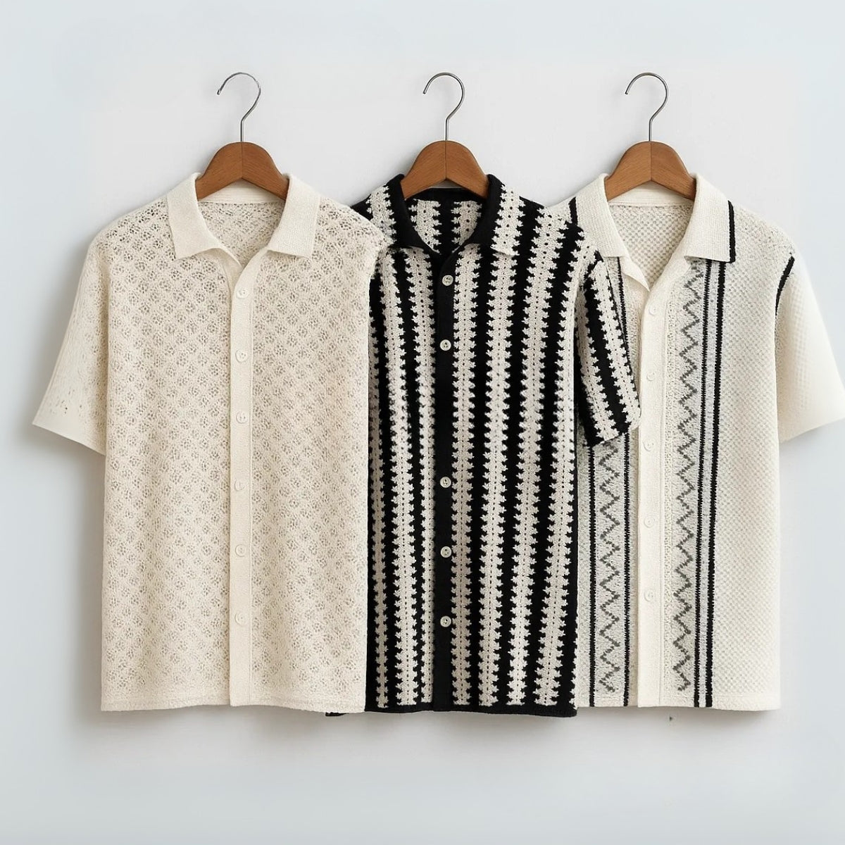 3 Pack Men's Crochet Shirts | Unique Patterns, Ultimate Comfort, Effortless Style| SC-20