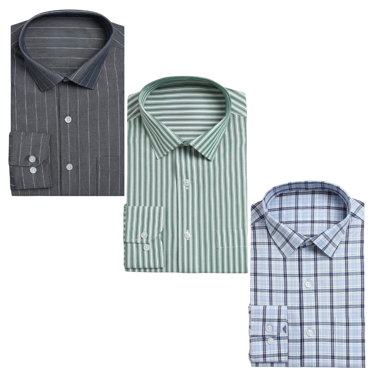 Office Essentials: 3-Pack Premium Cotton Formal Shirts – Tailored Fit, Full Sleeves & Pockets ( FS-162)