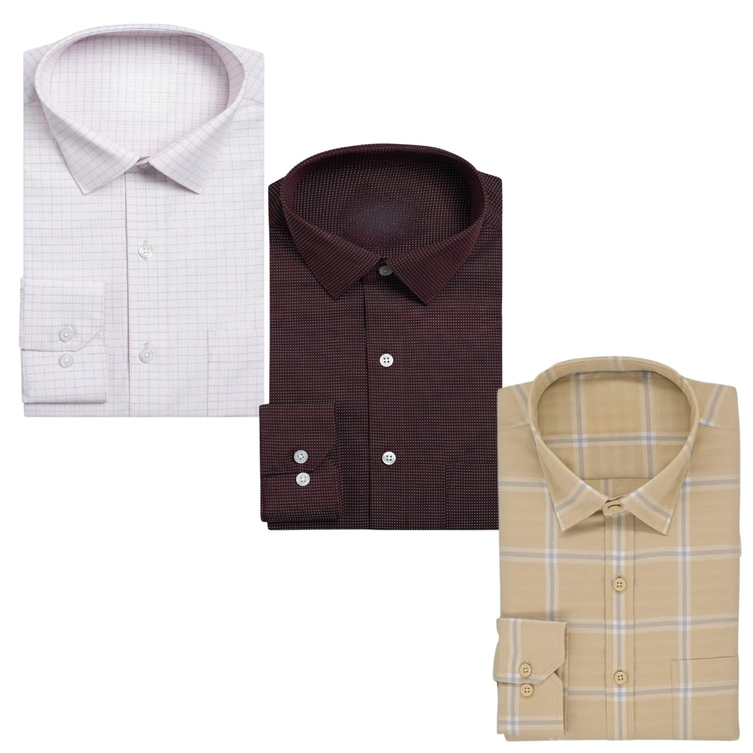 Office Essentials: 3-Pack Premium Cotton Formal Shirts – Tailored Fit, Full Sleeves & Pockets ( FS-165)