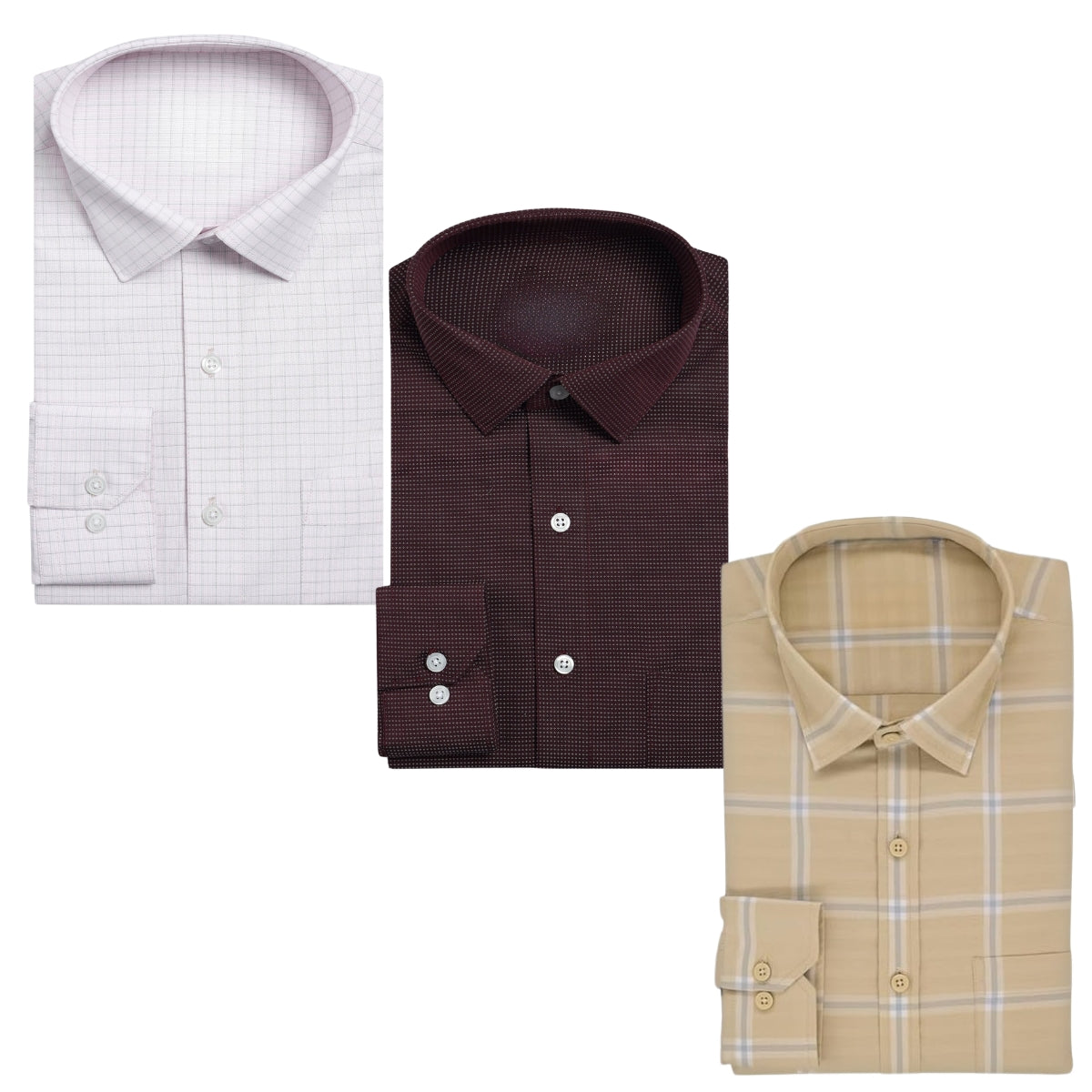 Office Essentials: 3-Pack Premium Cotton Formal Shirts – Tailored Fit, Full Sleeves & Pockets ( FS-165)