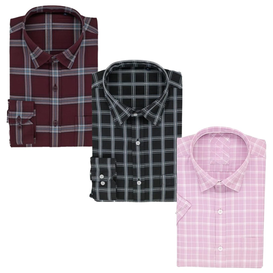 Office Essentials: 3-Pack Premium Cotton Formal Shirts – Tailored Fit, Full Sleeves & Pockets ( FS-166)