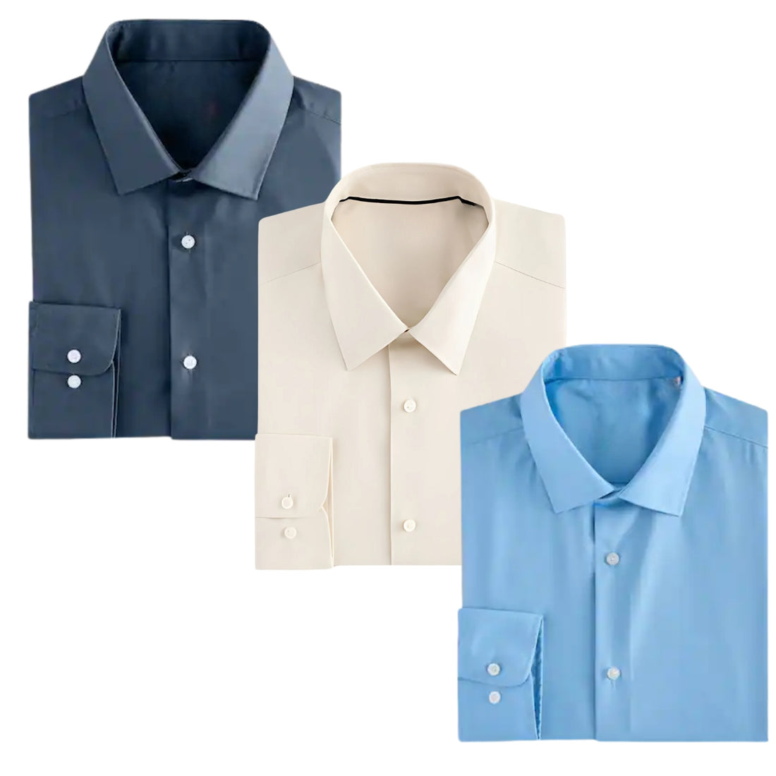 Office Essentials: 3-Pack Premium Cotton Formal Shirts – Tailored Fit, Full Sleeves & Pockets (FS-33 )