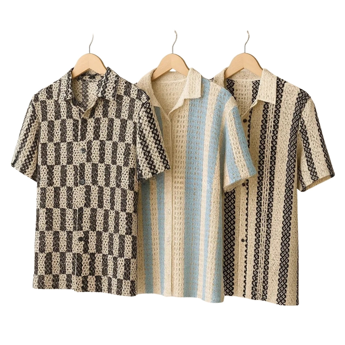 3 Pack Men's Crochet Shirts | Unique Patterns, Ultimate Comfort, Effortless Style| SC-13