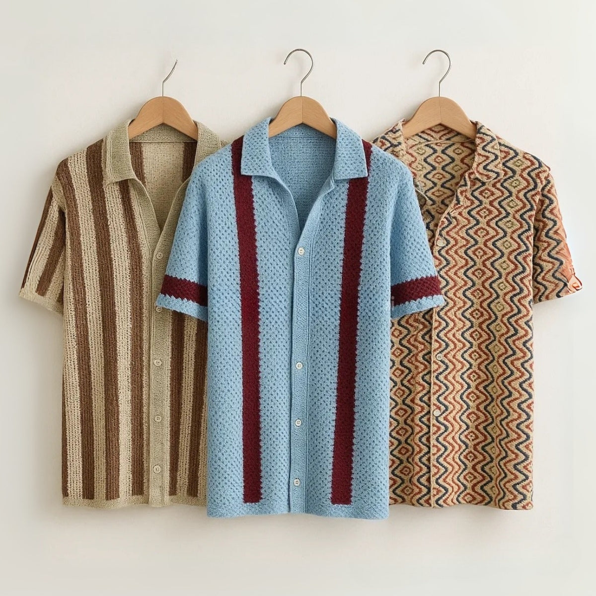 3 Pack Men's Crochet Shirts | Unique Patterns, Ultimate Comfort, Effortless Style| SC-14